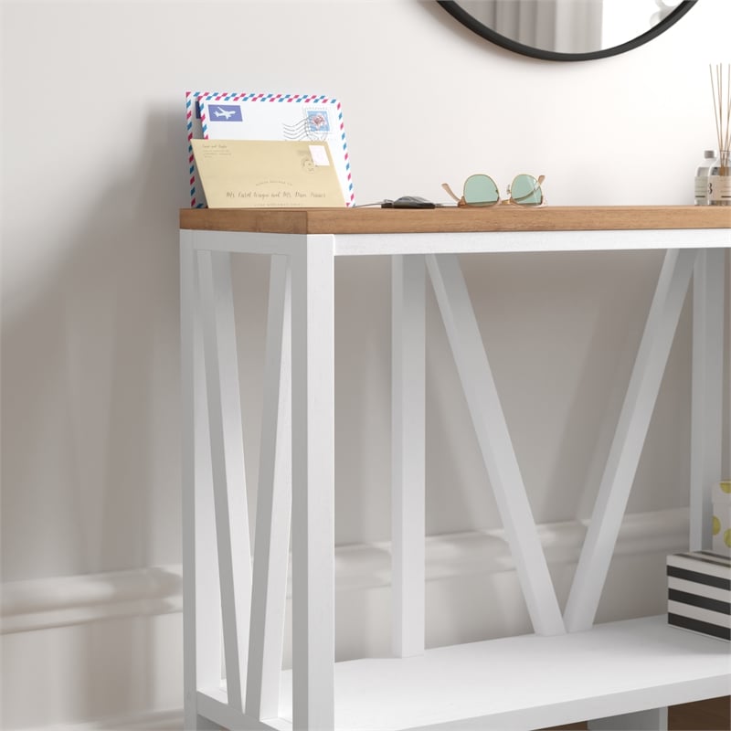 Bowery Hill Engineered Wood Console Table in White Wash/Warm Oak
