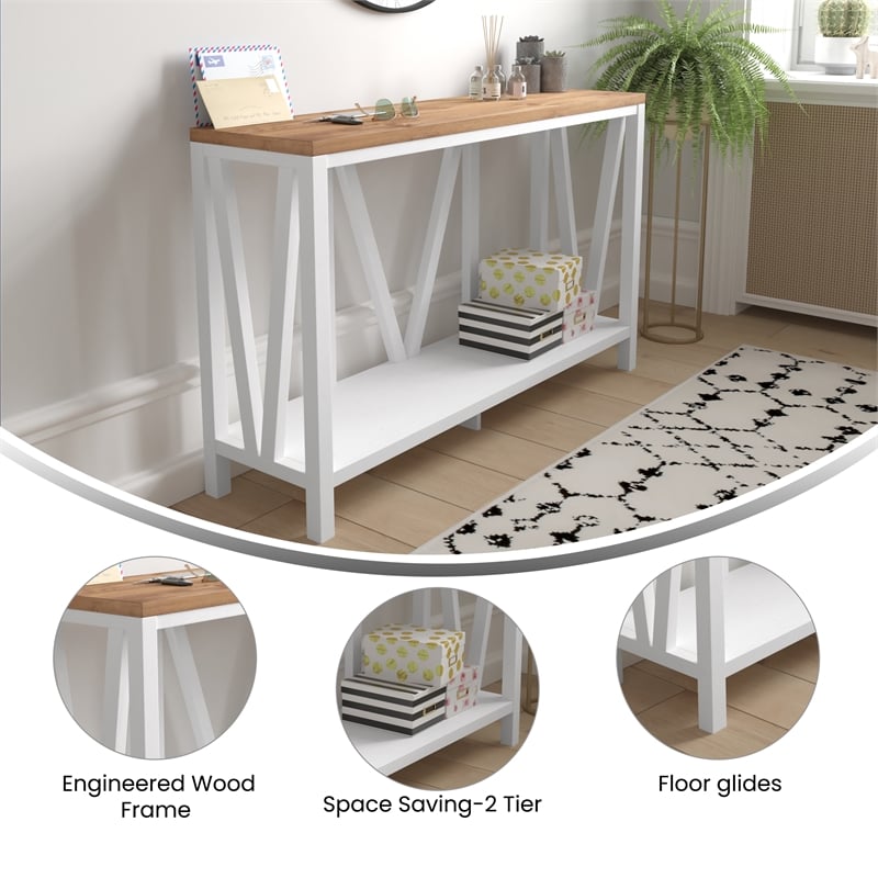 Bowery Hill Engineered Wood Console Table in White Wash/Warm Oak