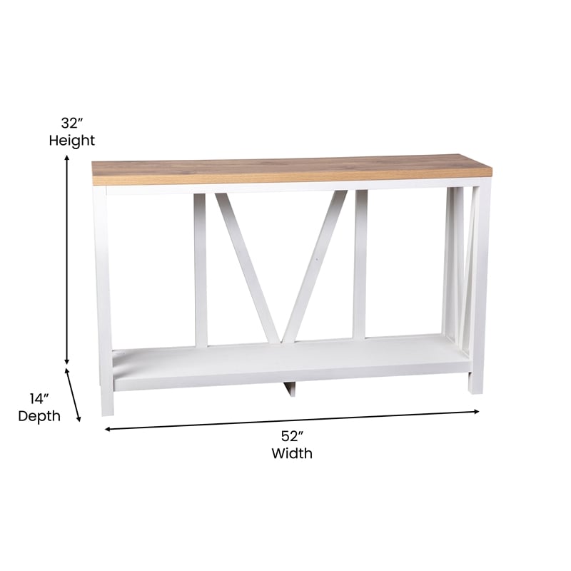 Bowery Hill Engineered Wood Console Table in White Wash/Warm Oak
