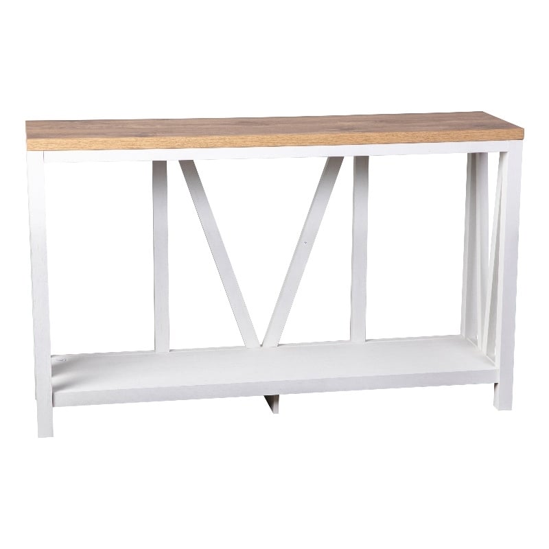 Bowery Hill Engineered Wood Console Table in White Wash/Warm Oak