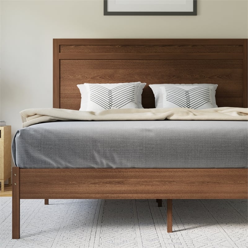 Bowery Hill Solid Wood Queen Platform Bed in Brown Finish