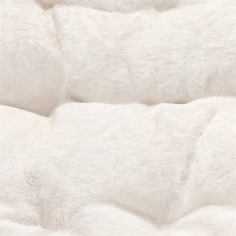Bowery Hill Oversized Folding Saucer Chair in Ivory Faux Shearling