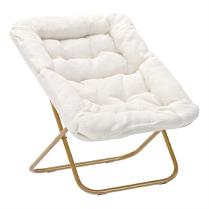 Bowery Hill Oversized Folding Saucer Chair in Ivory Faux Shearling