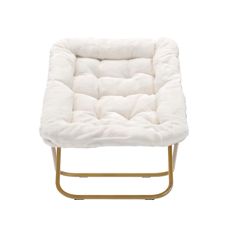 Bowery Hill Oversized Folding Saucer Chair in Ivory Faux Shearling