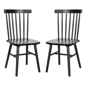 Bowery Hill 2 Pack Solid Wood Windsor Dining Chairs in Black with Spindle Backs