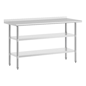 Bowery Hill 60&quotW Stainless Steel Work Table with Backsplash and Shelves