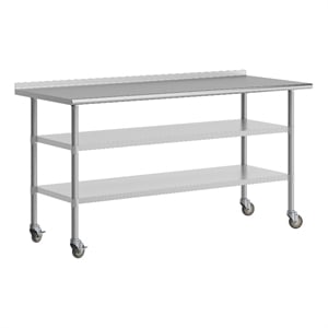 Bowery Hill Stainless Steel Work Table with Backsplash and Undershelves 30x72