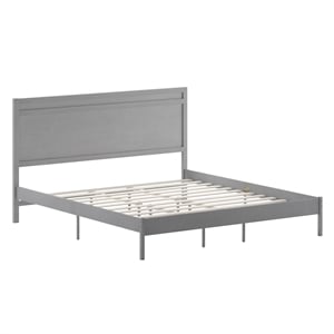 Bowery Hill King Platform Bed with Wooden Slats and Headboard in Grey
