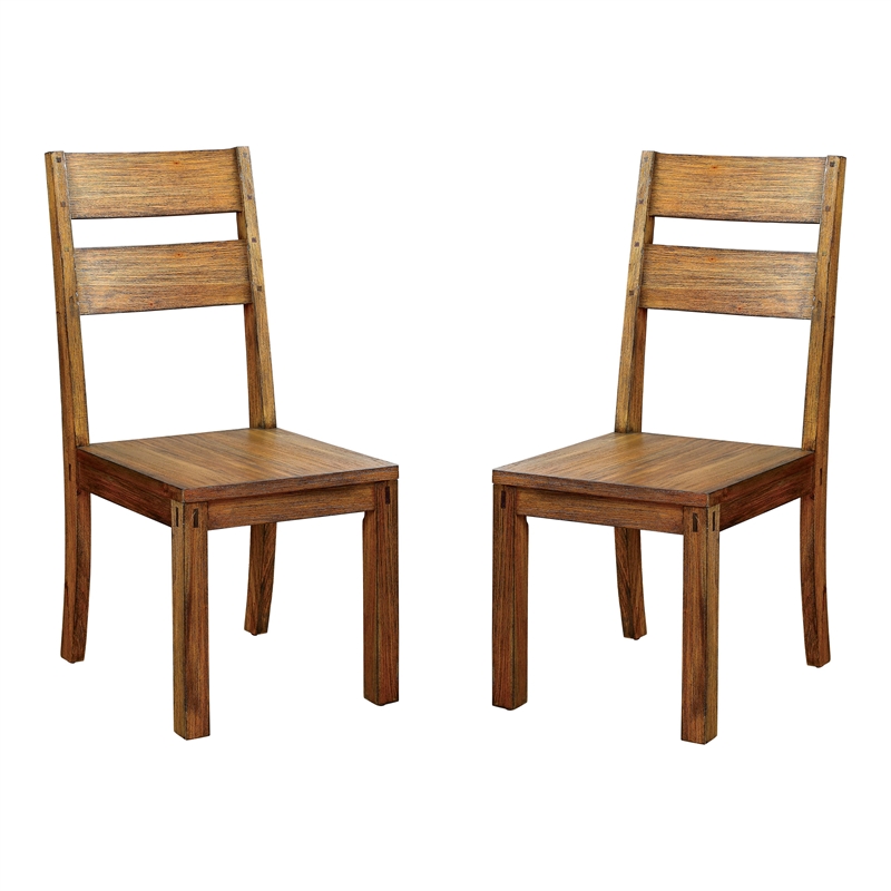 Bowery Hill Rustic Wood Dining Chair in Dark Oak (Set of 2)