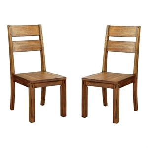 Bowery Hill Rustic Wood Dining Chair in Dark Oak (Set of 2)