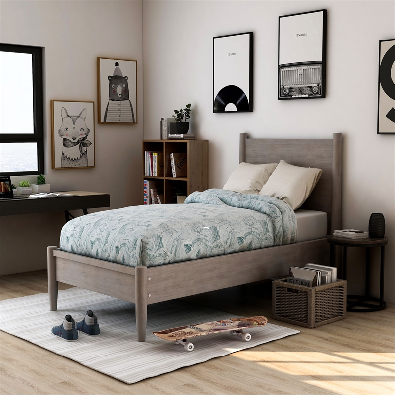 Bowery Hill Solid Wood Twin Platform Bed in Gray Finish