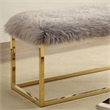 Bowery Hill Contemporary Fabric Padded Bench with Gold Frame in Gray