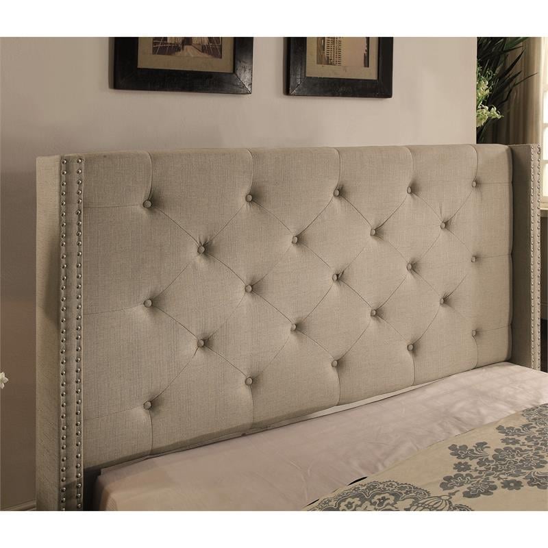 Bowery Hill Transitional Wingback King Bed in Gray Upholstered Fabric