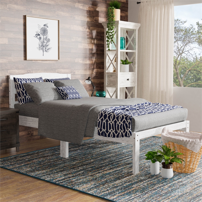 Bowery Hill Transitional Twin Wood Platform Bed in Brushed White