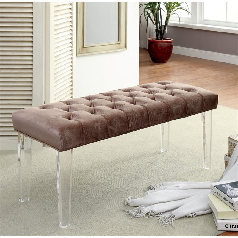 Bowery Hill Contemporary Fabric Bench with Acrylic Legs in Brown