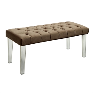 Bowery Hill Contemporary Fabric Bench with Acrylic Legs in Brown