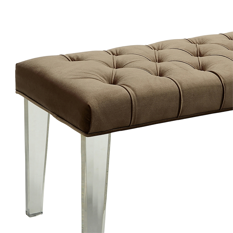Bowery Hill Contemporary Fabric Bench with Acrylic Legs in Brown