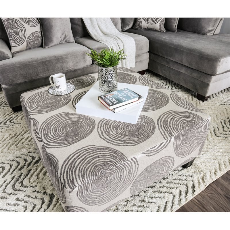 Bowery Hill Microfiber Upholstered Ottoman in Gray