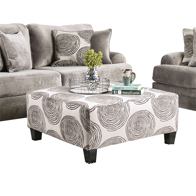 Bowery Hill Microfiber Upholstered Ottoman in Gray