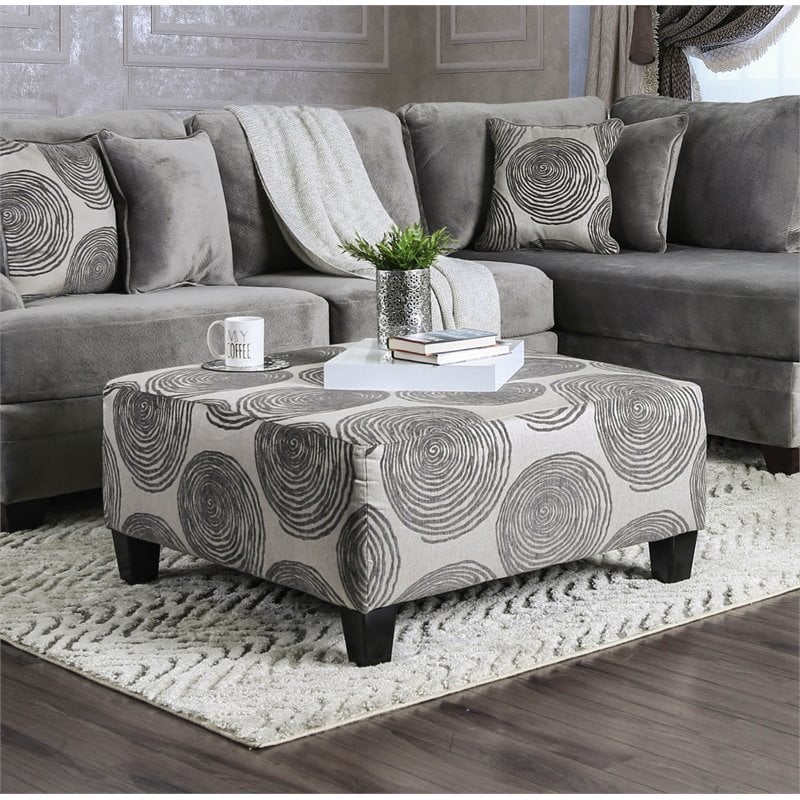 Bowery Hill Microfiber Upholstered Ottoman in Gray