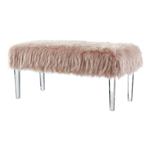 Bowery Hill Contemporary Faux Fur Upholstered Bench in Pink