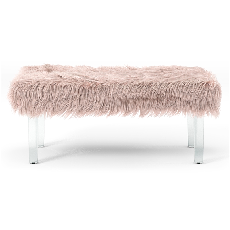 Bowery Hill Contemporary Faux Fur Upholstered Bench in Pink