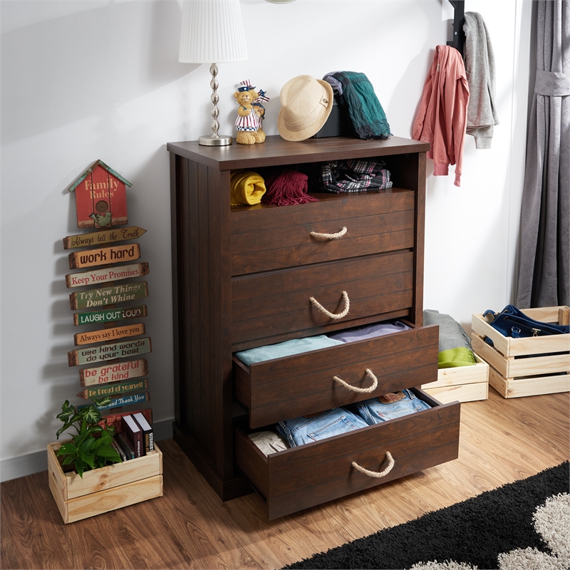 Bowery Hill 4-Drawer Wood Chest in Vintage Walnut Finish