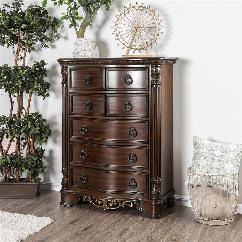 Bowery Hill Transitional 5-Drawer Wooden Chest in Brown Cherry Finish