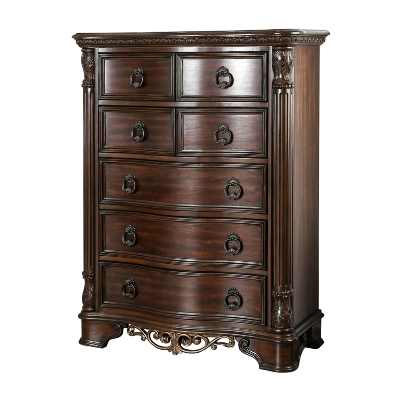 Bowery Hill Transitional 5-Drawer Wooden Chest in Brown Cherry Finish