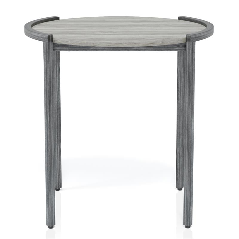 Bowery Hill Metal Round End Table in Light Gray and Gun Metal Finish