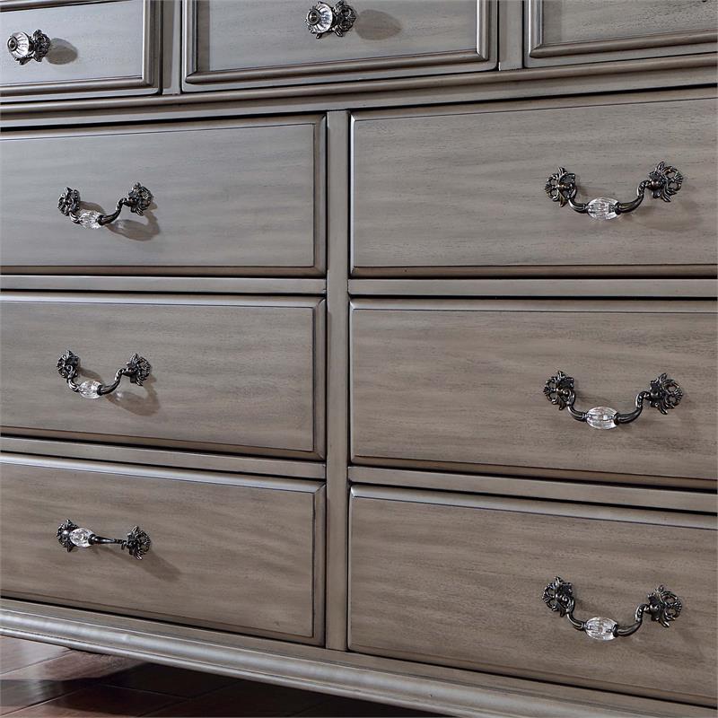 Bowery Hill 2-Piece Dresser and Mirror Set in Grey with 9 Drawers