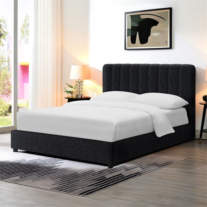 Bowery Hill Upholstered Boucle Eastern King Bed with Channel Tufting
