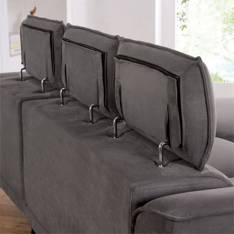 Bowery Hill Fabric Adjustable Headrest Sectional in Dark Gray