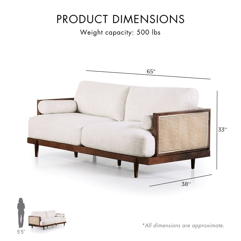 Bowery Hill Solid Wood Loveseat with Rattan Side Panels in Walnut Beige