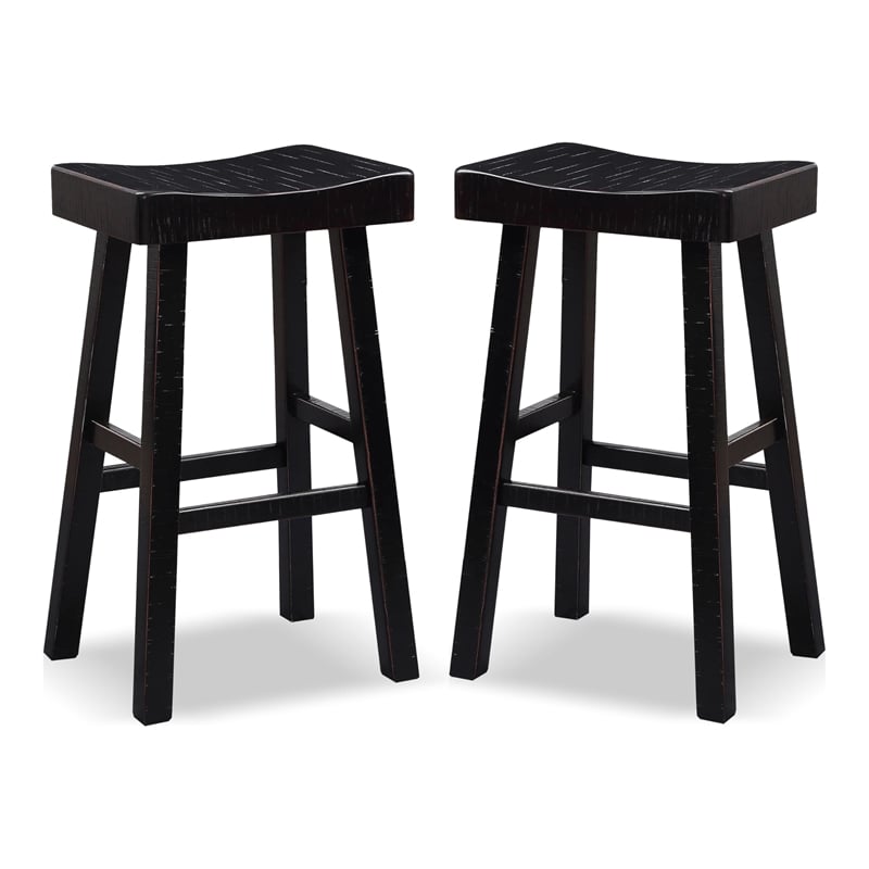 Bowery Hill Set of 2 Saddle 29-Inch Solid Wood Stools in Black