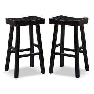 Bowery Hill Set of 2 Saddle 29-Inch Solid Wood Stools in Black