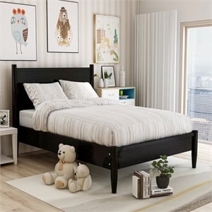 Bowery Hill Solid Wood Full Platform Bed with 10&quot Memory Foam Mattress in Black