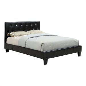 Bowery Hill Faux Leather King Bed with Button-Tufted Headboard in Black