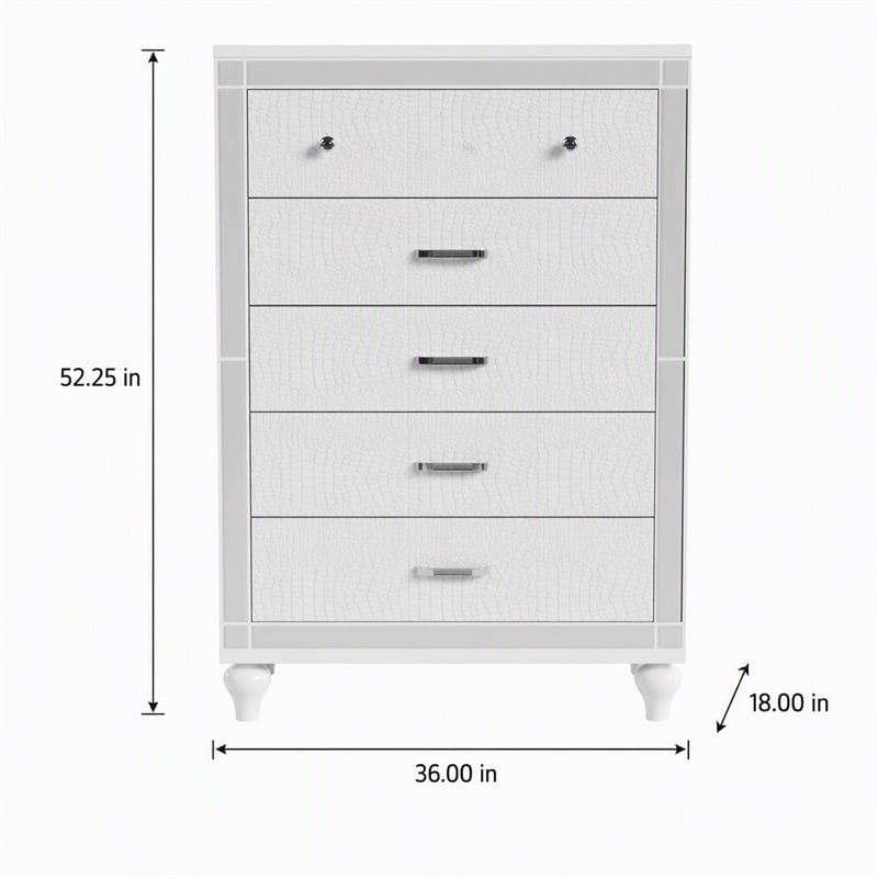 Bowery Hill Contemporary Solid Wood 5-Drawer Chest in White Finish