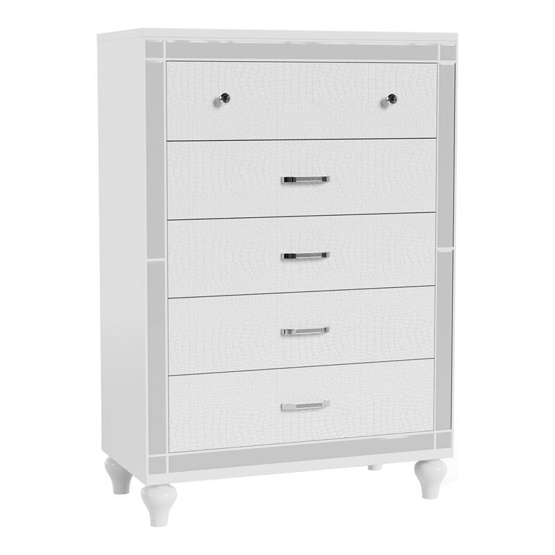 Bowery Hill Contemporary Solid Wood 5-Drawer Chest in White Finish