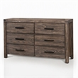 Bowery Hill Rustic Wood 6-Drawer Dresser in Wire-Brushed Brown Finish