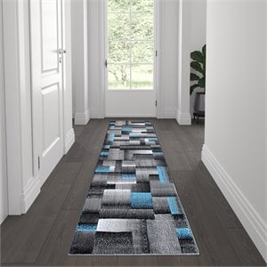 Bowery Hill 24 x 84 in Geometric Olefin Area Rug in Blue