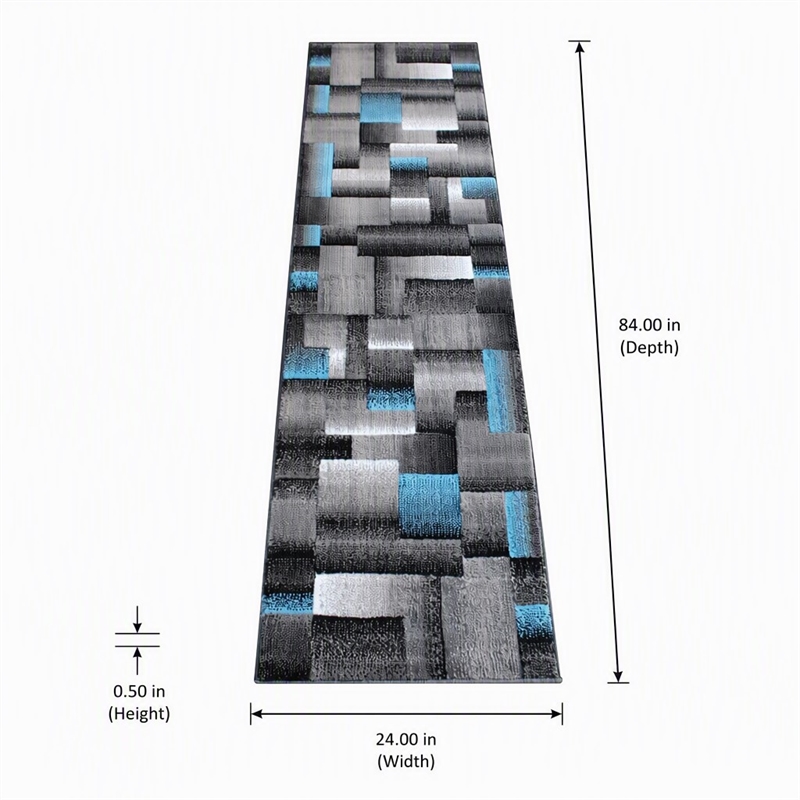 Bowery Hill 24 x 84 in Geometric Olefin Area Rug in Blue