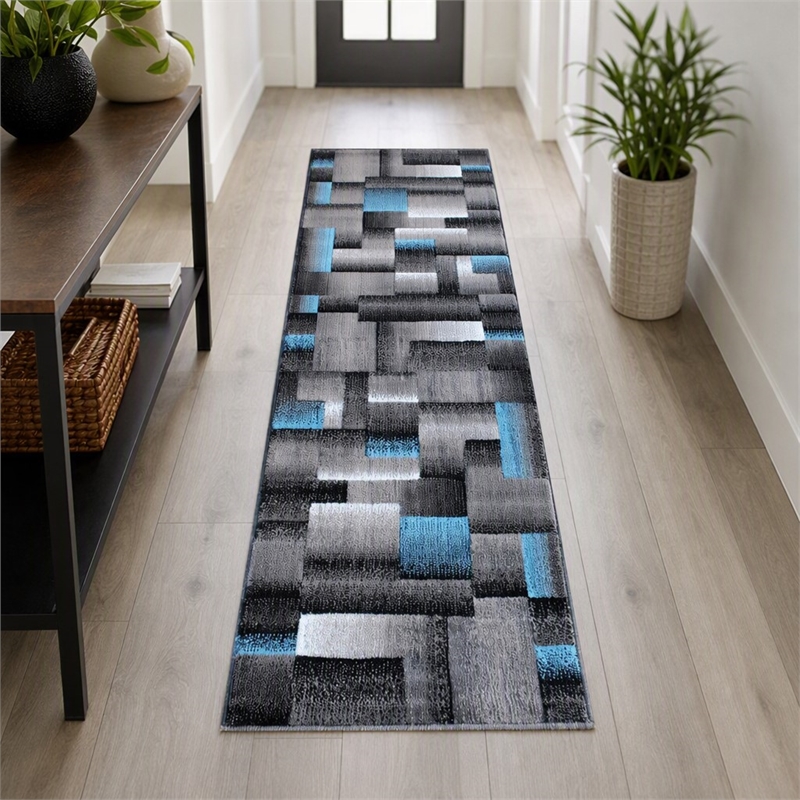 Bowery Hill 24 x 84 in Geometric Olefin Area Rug in Blue