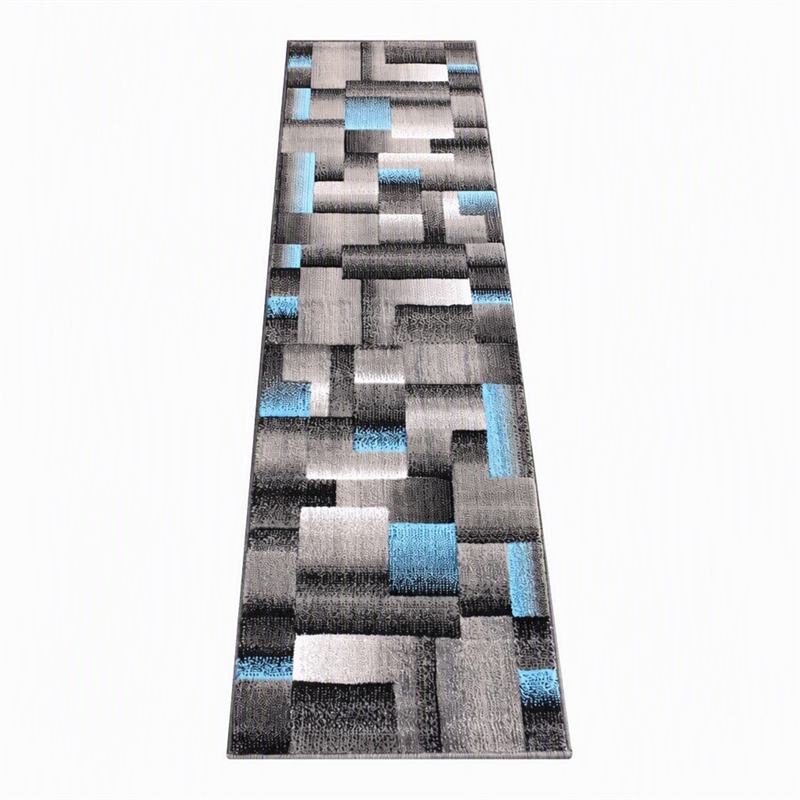 Bowery Hill 24 x 84 in Geometric Olefin Area Rug in Blue