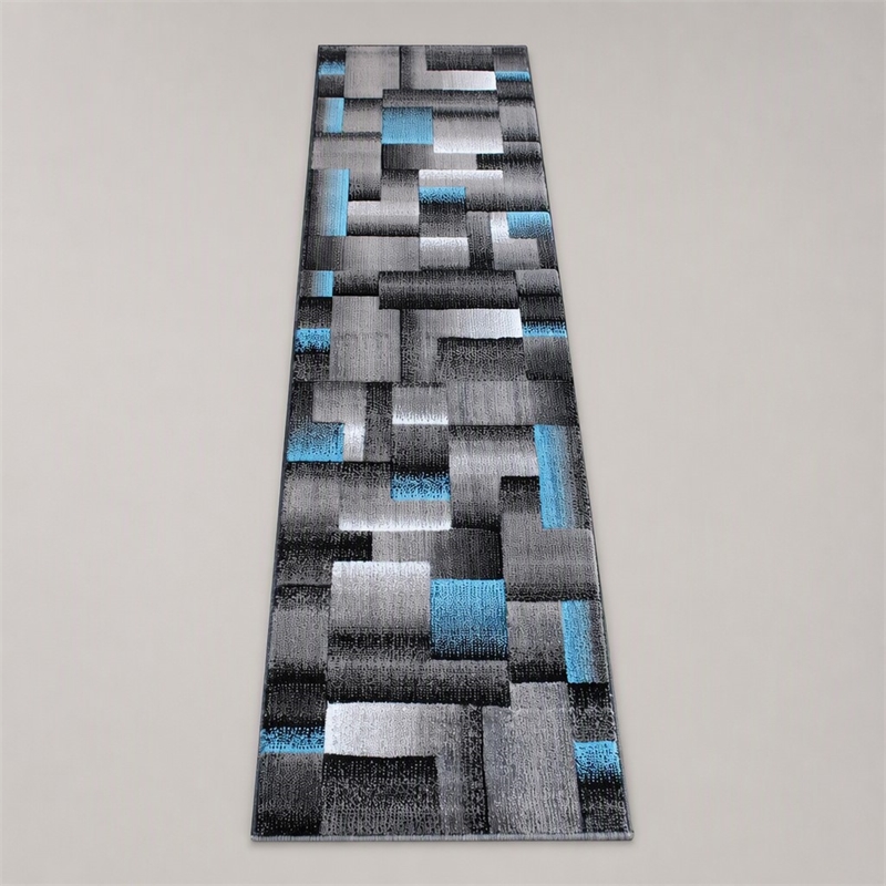 Bowery Hill 24 x 84 in Geometric Olefin Area Rug in Blue
