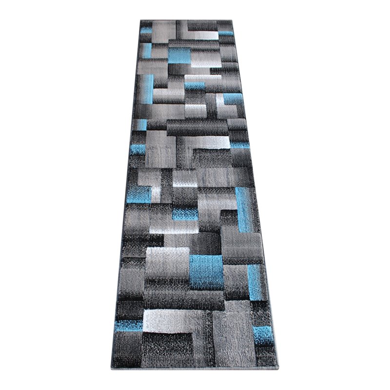 Bowery Hill 24 x 84 in Geometric Olefin Area Rug in Blue