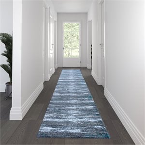 Bowery Hill 31.2 x 186 in Distressed Olefin Area Rug in Turquoise