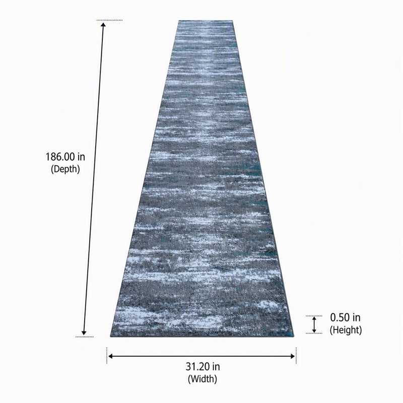 Bowery Hill 31.2 x 186 in Distressed Olefin Area Rug in Turquoise