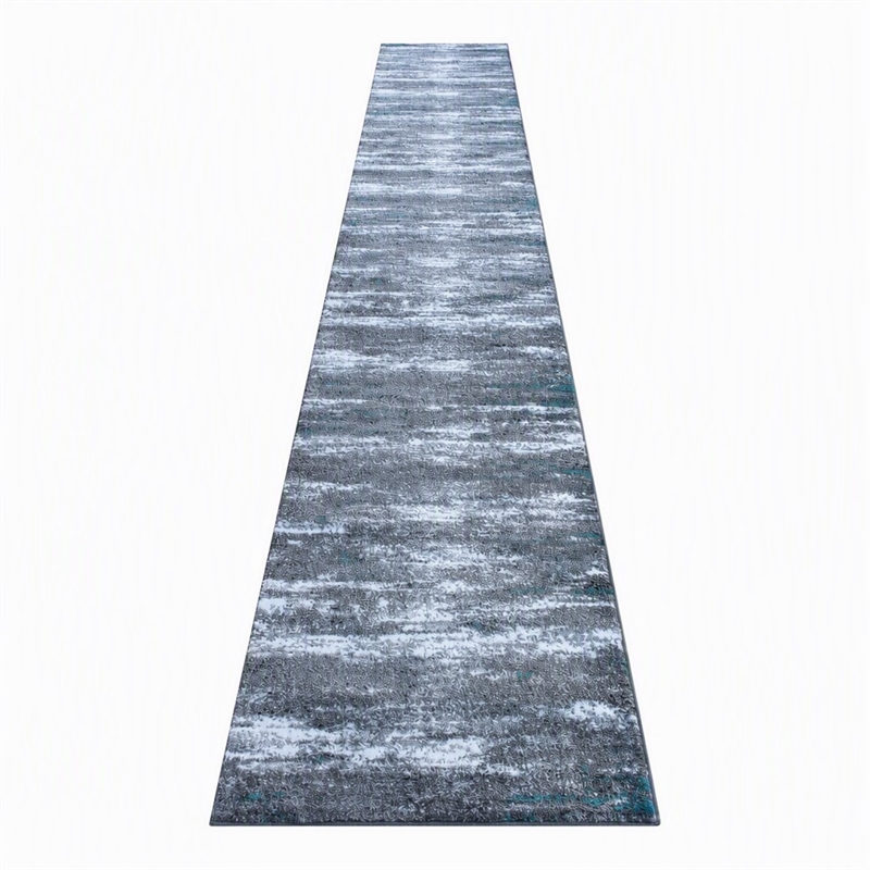 Bowery Hill 31.2 x 186 in Distressed Olefin Area Rug in Turquoise